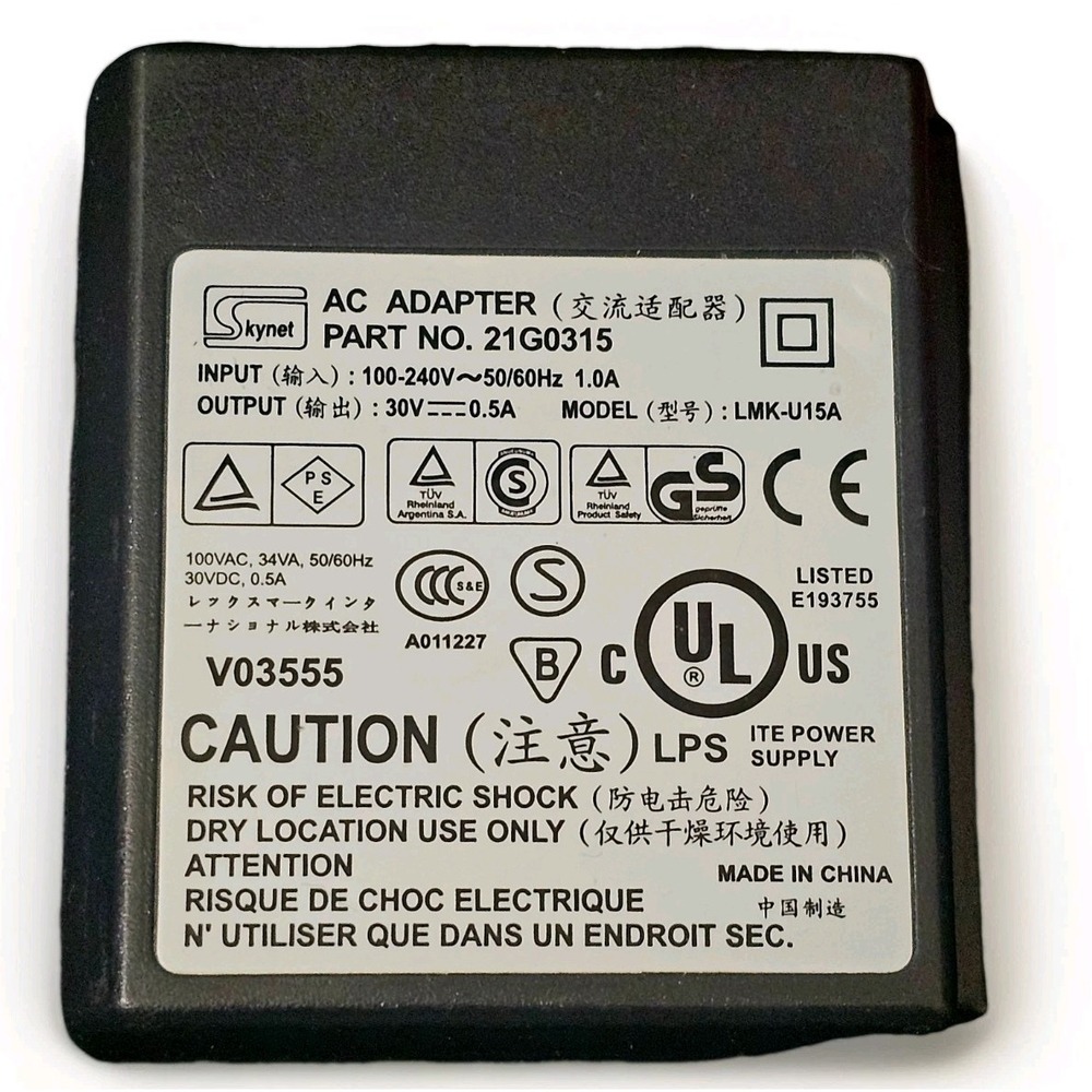 Genuine Skynet 21G0315 AC Power Supply Adapter 30V 0.5A OEM n/PC - Picture 4 of 4